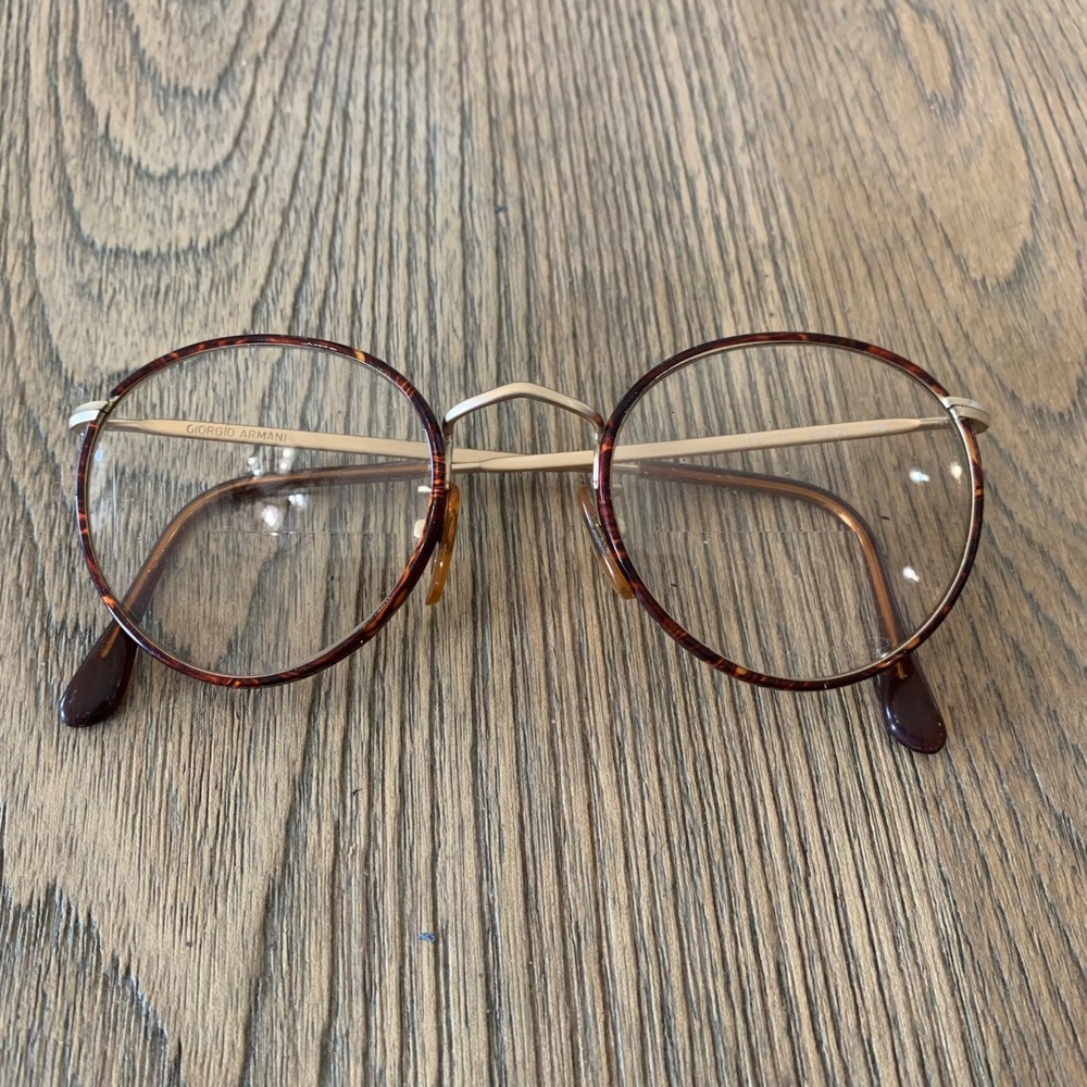 Giorgio Armani Vintage Round Tortoise Gold Glasses Frames Only Italy